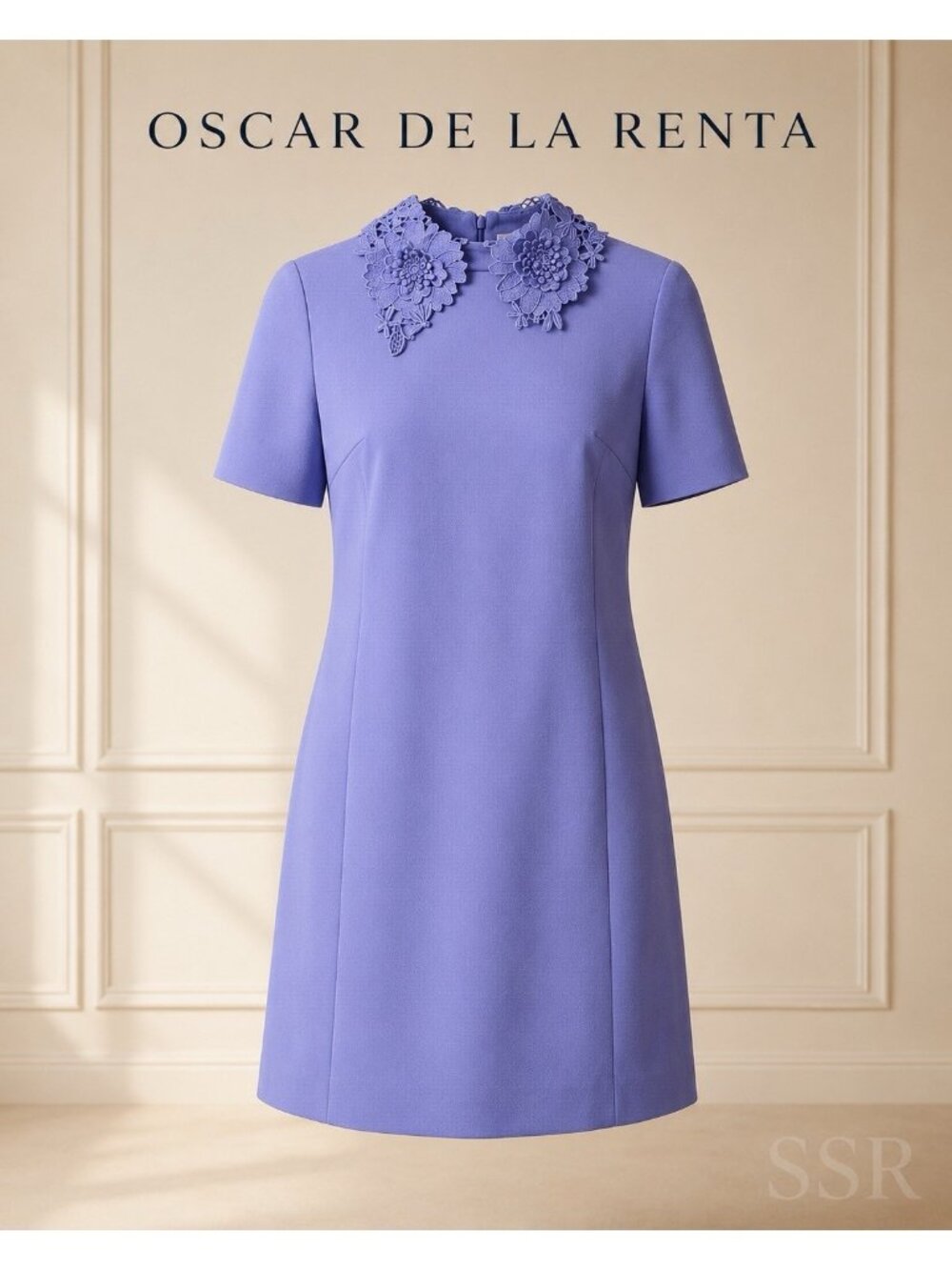 Oscar de la Renta Guipure Lace Collar Wool Blend Crepe Shift Dress IT 2 Italy
